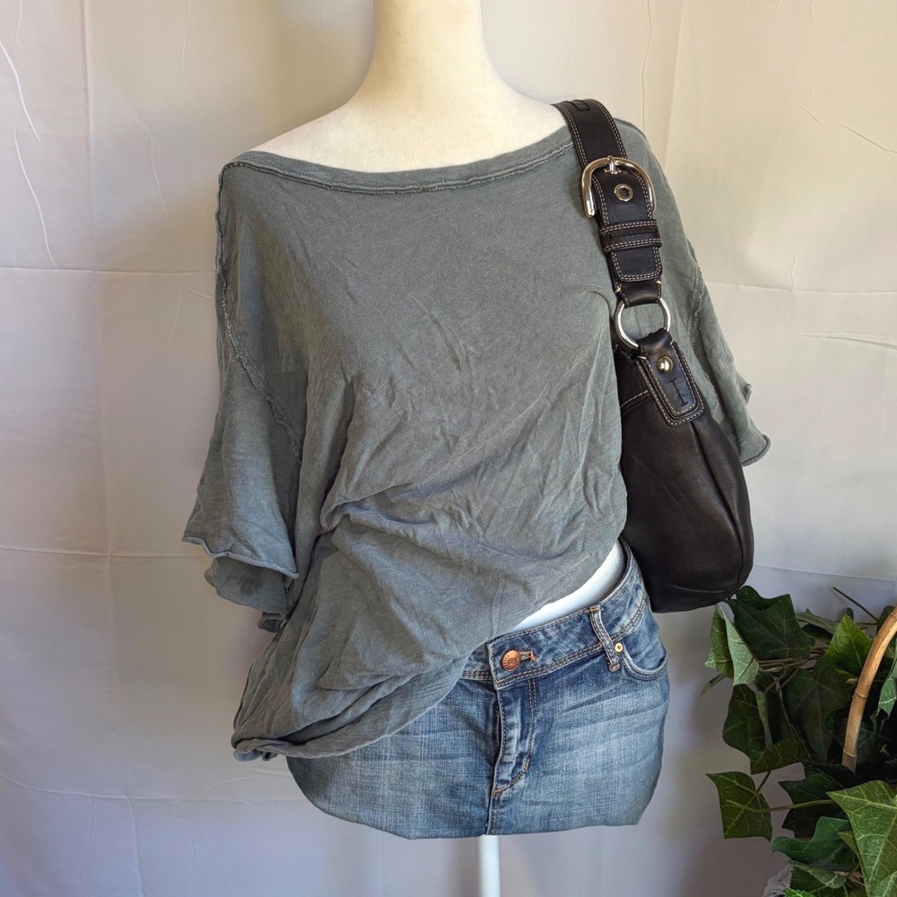 We The Free Free People Sage Green Cotton Ruffle Short Sleeve Top Boho S